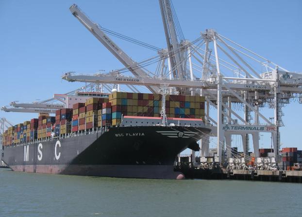 cargoshipwide Cargo ship at dock