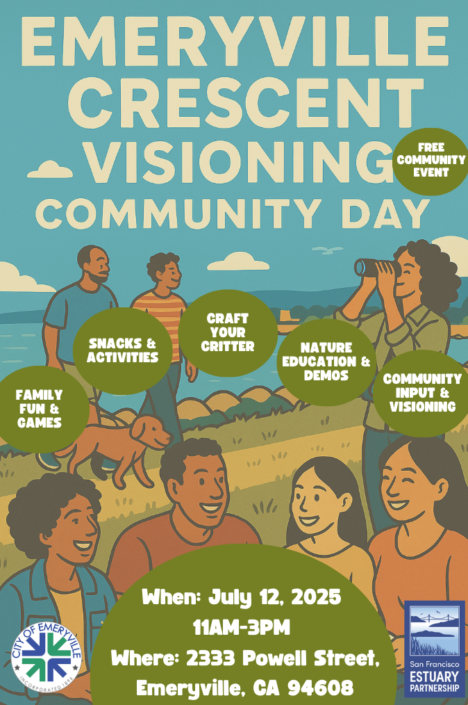Final Community Day Flyer_English Flyer for the Emeryville Crescent Visioning Community Day event on July 12, 2025. The event runs from 11 am - 3 pm at 2333 Powell Street, Emeryville, CA 94608.